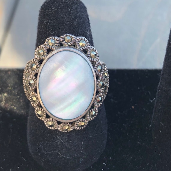 Vintage Mother of Pearl Sterling Marcasite Ring
