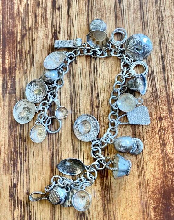 Sterling Silver Taxco Charm Bracelet / Vintage Ch… - image 7