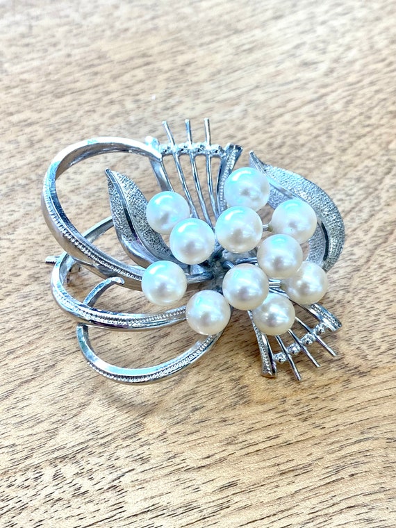 Sterling Pearl Brooch / Vintage Maruwa Pearl Comp… - image 1