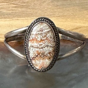 Native American Navajo Sterling Crazy Lace Agate Cuff / Navajo Sterling Mexican Agate Cuff / Vintage Navajo Cuff / Navajo Statment Cuff image 1