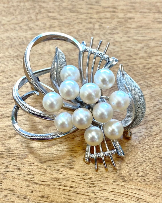 Sterling Pearl Brooch / Vintage Maruwa Pearl Comp… - image 2