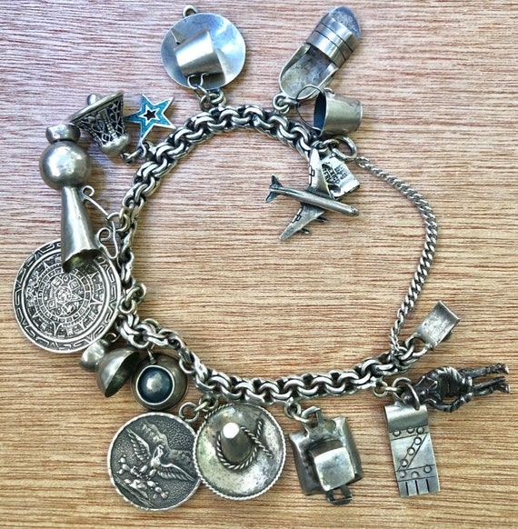 Vintage Sterling Silver Charm Bracelet - Mexico