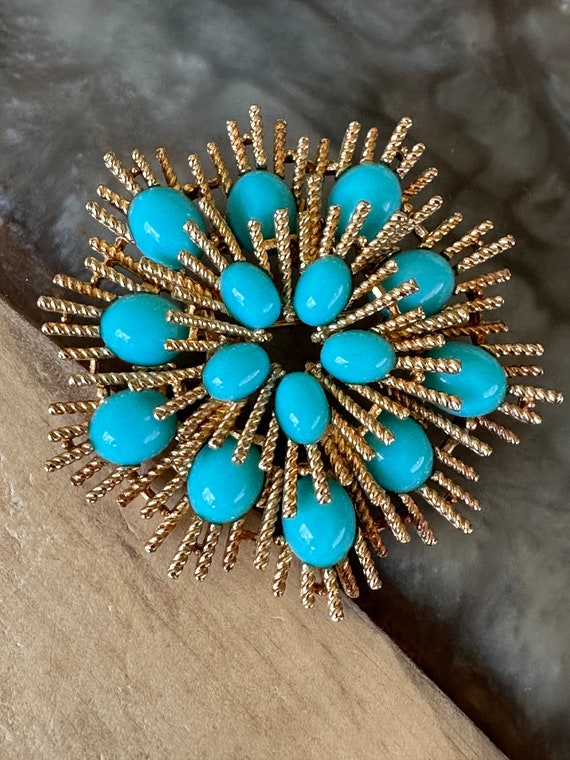 Vintage Avon Faux Turquoise Sunburst Brooch / Avon