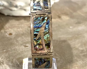 Vintage Los Ballesteros Taxco Sterling Inlaid Abalone Bracelet / Inlaid Abalone Bracelet / Sterling Silver / Mexico Jewelry / Taxco