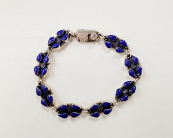Vintage Taxco Sterling Silver Inlay Azurite Lapis Malachite Link Bracelet 7.5 Vintage Sterling Silver Inlay Azurite Bracelet Azurite