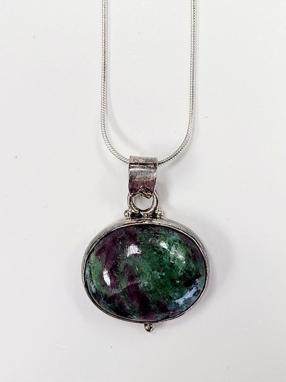 Sterling Silver Ruby Zoisite Necklace 25.5" / Ster