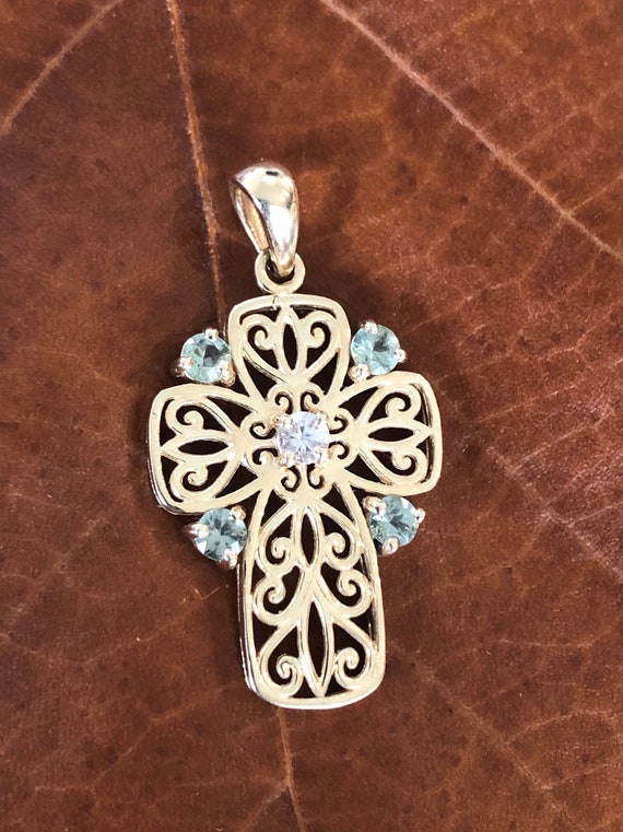 14K Gold Cross with Gemstones / Ornate Gold Cross 