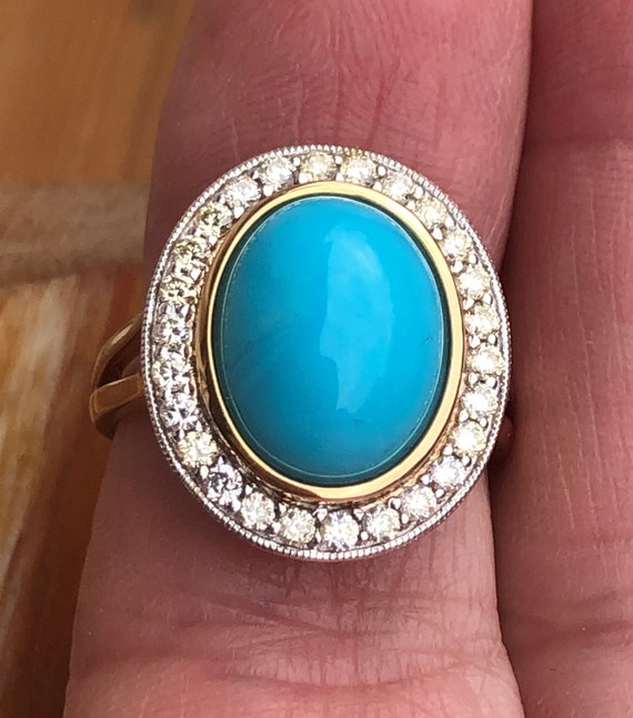 14K Diamond Turquoise Ring / Diamond Turquoise Rin