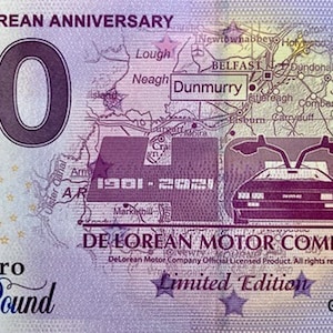 DeLorean jubileumssouvenirsedel på 0 pund