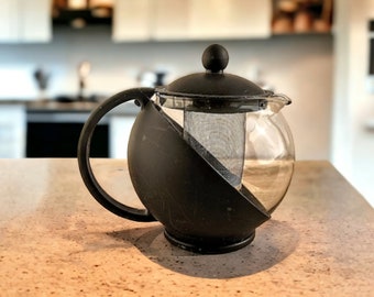 Vintage Teapot With Removable Infuser, glass and plastic teapot, cozy small teapot, Black teapot, Tea infuser pot, teapot with strainer