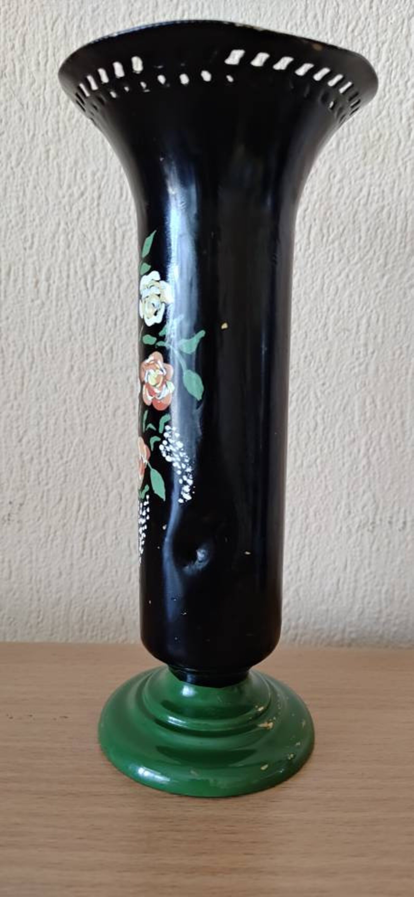 Vase floral peint à la main vintage vase en métal vintage Etsy