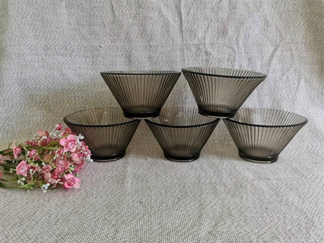 Set of 5 Black Glass Bowls, Dessert Bowls, Dry Fruit Bowl, Mayonnaise Bowl, Glass Bonboniere
