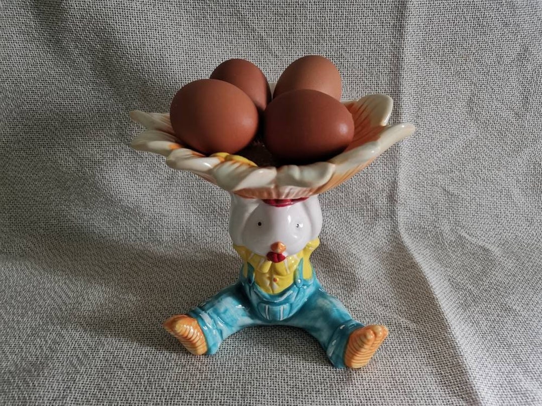Vintage Egg Tray Chicken and Flower, Colorful Boiled Egg Tall Holder