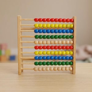 Boulier en bois vintage | Outil d'apprentissage Montessori | Cadre de comptage coloré à 10 rangées | Décoration de classe de mathématiques | Jouet éducatif pliable pour chambre d'enfant
