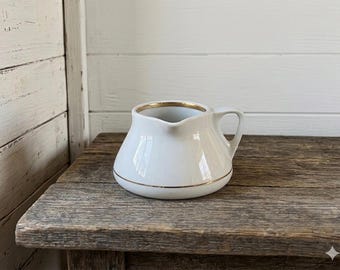 Vintage mollige witte porseleinen creamer Dulevo met gouden rand Minimalistische Cottagecore melkkan kleine kan juskom dressing serveerkan