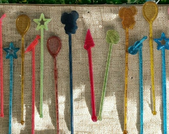 Vintage Plastic Cocktail Stirrers: Colorful Bar Cart Mixers, Set of 25