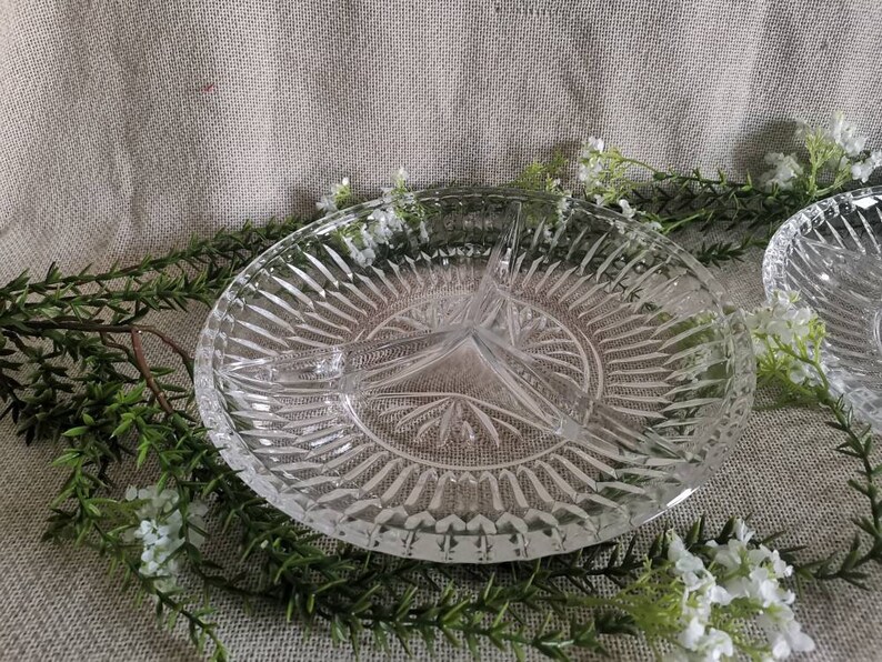 Vintage Large Glass Portion Plate, Sushi Plate, Divided Bowl, Carnival