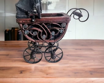 Antique French handmade Doll's pram, wicker stroller, doll stroller, wicker doll carriage, wicker pram, wicker doll pram, wooden doll pram