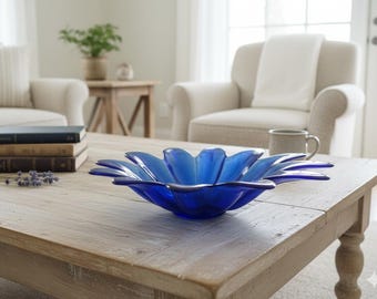 Vintage Cobalt Blue Glass Bowl: Mid-Century Modern Flower Candy Dish