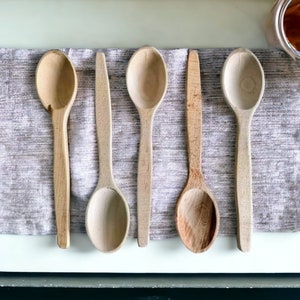 Hand Carved Wooden Spoon Set: Vintage Kitchen Utensils (10.53")