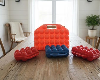 Vintage Plastic Egg Caddy and Organizer - Portable Egg Dispenser for Camping - Reusable Farmhouse Egg fridge Keeper Box, Picnic Egg Holder
