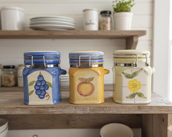 Juego de botes de cerámica vintage con tapas herméticas, juego retro de recipientes para café, té y azúcar, grandes tarros decorativos para especias, tarros para almacenar en la cocina.