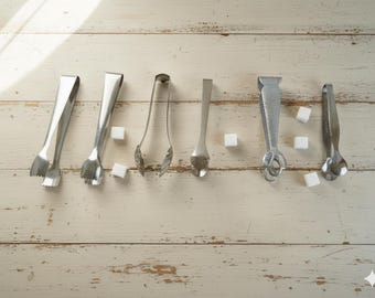 Vintage ijs- en suikertang, garnalen, citroen, snoepschep, metalen hapjespinchers voor kaas olijven gebak limoen augurken gedroogd fruit