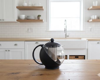 Tetera de vidrio vintage con filtro infusor para té de hojas sueltas, tetera negra con detalles rústicos, regalo minimalista para mamá y abuela.