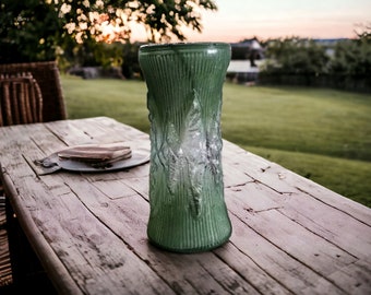 Vintage large glass vase, tall green vase, Wide mouth glass vase, funky glass vase, pampas vase, spring mantle decor, colorful glassware,