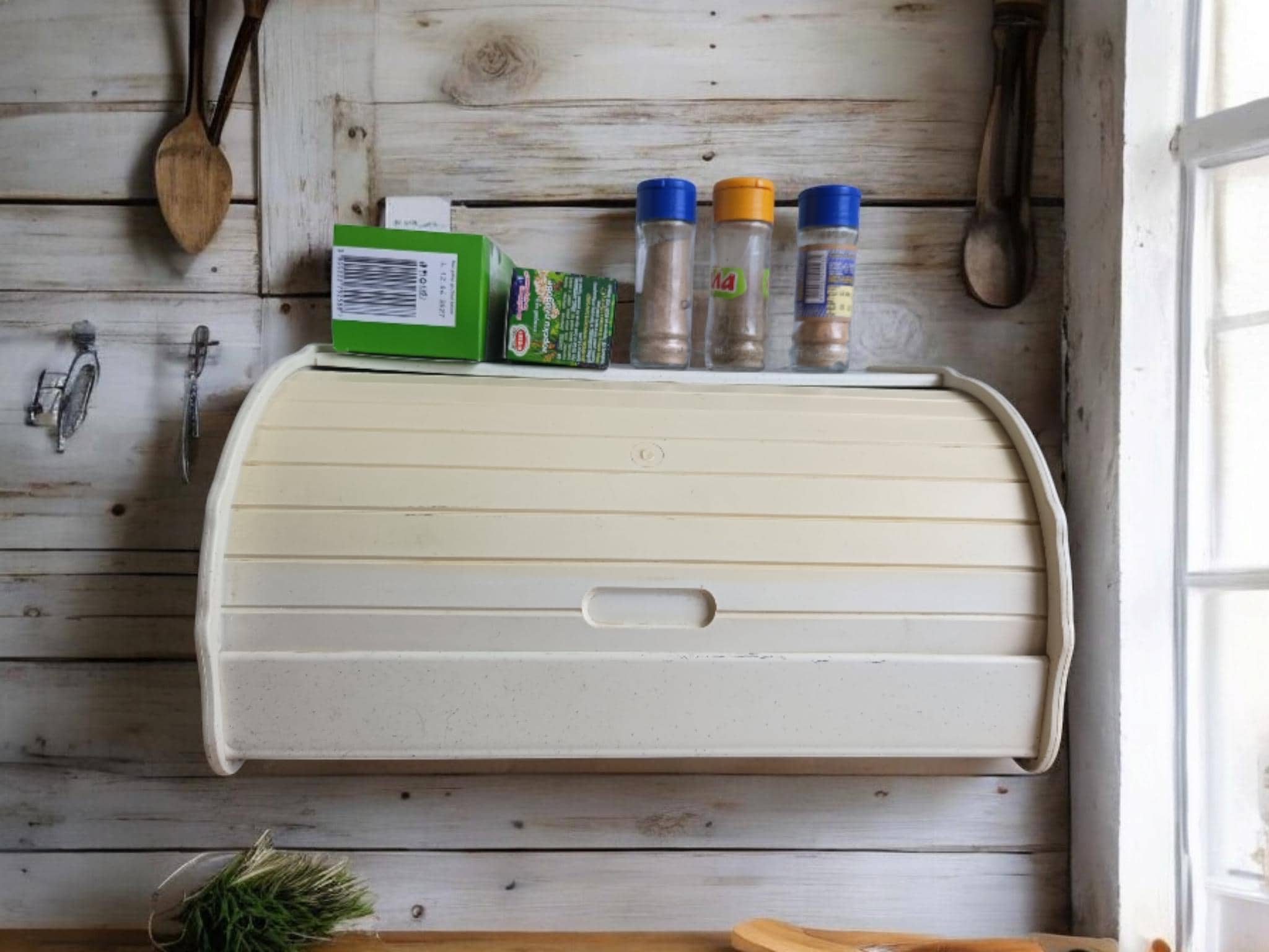 Vintage Plastic Bread Box, White Large Bread Box, Kitchen Countertop ...