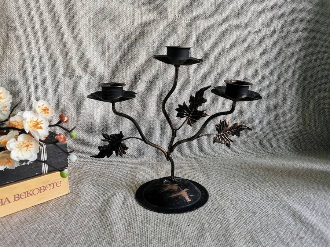 Vintage Iron Triple Candle Holder, Romantic Candle Holder, Flower