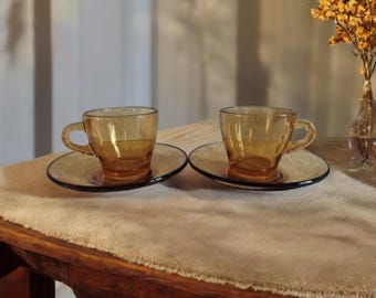 Vintage Italian golden glass coffee cups with saucers, espresso cups, colored glassware, cappuccino Cup, small Coffee cups, glass Tea Mug