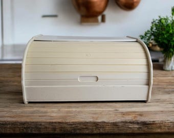 Vintage plastic bread box, white large bread box, kitchen countertop organizer, farmhouse bread storage box, country kitchen wall storage