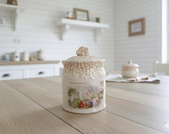 Vintage Bauernhaus-Keramikkanister mit Deckel, rustikale Küchenvorratsdose, Arbeitsplatte-Kaffee- und Teebehälter, dekorativer Steingut-Organizer