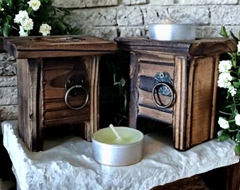 Set of 2 tealight holders, Unique wooden tealight holders, Rustic candleholder, farmhouse tealight holder, brown night stand tealight holder