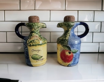Vintage Keramik handbemalt Essig und Öl Set, Balsamico-Essig, Olivenöl Spender, Olivenöl Menage, Gewürzregal, Olivenöl Flaschen,