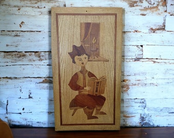 Vintage Intarsia, Intarsia Wood art, Intarsia, Wood mosaic, marquetry, Wood work, wooden picture, marquetry picture, cabin decorations