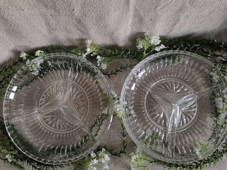 Vintage Large Glass Portion Plate, Sushi Plate, Divided Bowl, Carnival