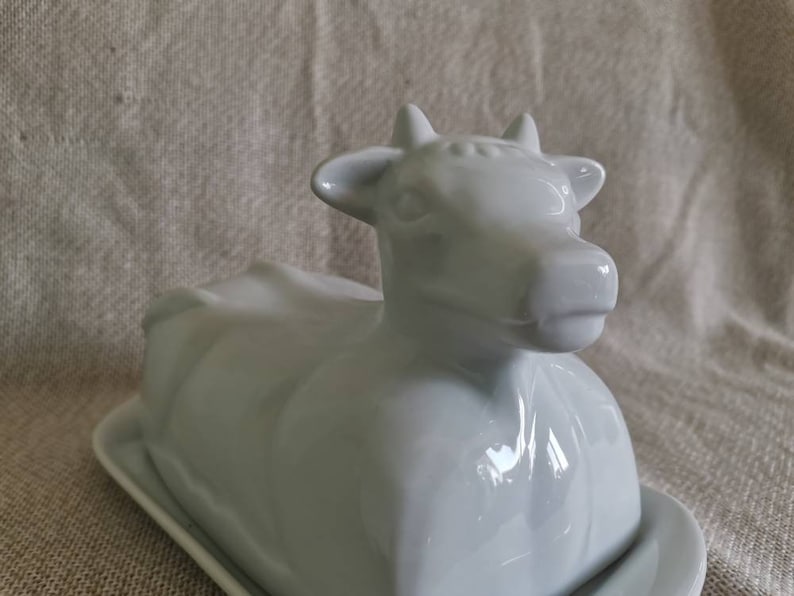 Vintage Porcelain Cow Butter Dish White Covered Butter Dish Etsy