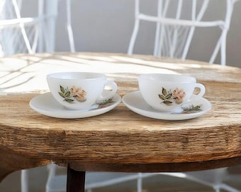 Vintage set of 2 french arcopal coffee cups with saucers,