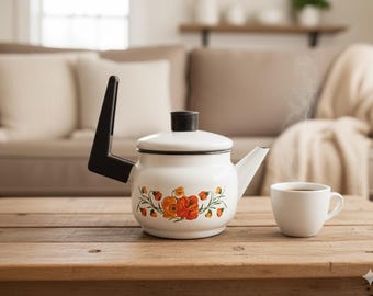 ヴィンテージグリーンエナメルコーヒーポット：小さな金属製の花瓶