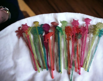Vintage Plastic Cocktail Stirrers: Tropical Sea Motifs, Set of 25