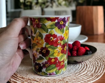 Vintage floral porcelain mug, fine bone China mug, irish coffee Cup, Chinese Mug, cappuccino Mug, handpainted Mug, wildflower Mug, coffeecup
