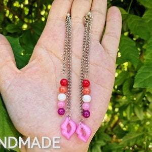 Lesbian Pride Dangle Earrings: Lips & Flag Bead Jewelry