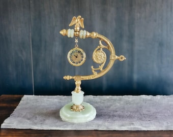 Mechanical alarm clock, onyx and Brass German clock on stand, Retro alarm clock, tabletop clock, mid century clock, elegant alarm clock