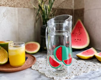Jarra de cristal con sandías, jarra alta para limonada, jarra para cócteles, jarra para zumos, jarra para café frío, jarra de cristal decorativa para mesa.