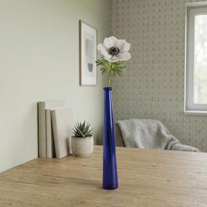 Vintage Cobalt Blue Glass Vase, Empty Bottle, Tall Slim Shape, Single Stem Flower Holder, Minimalist Table Centerpiece, Liquor Decanter