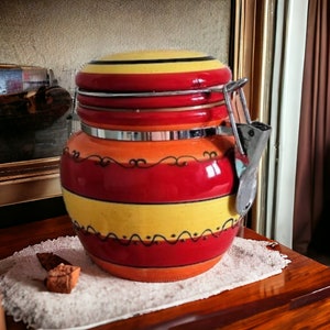 Vintage Cookie jar porcelain colorful Hand painted, molasses Cookie, biscotti Cookie jar, funny Cookie jar, fall Cookie jar, sugar canister