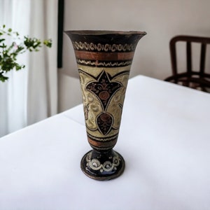 Vintage Turkish silver and black pure copper small vase, engraved copper vase, hammered copper vase, wavy vase, Hand etched vase, copper pot
