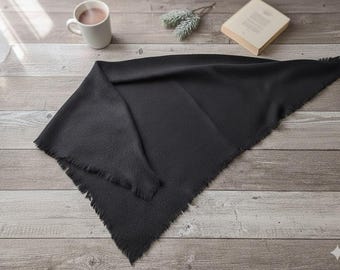 Vintage wool black scarf, Warm Winter Wrap with Fringe, Elegant Oversized Shawl, large soft Cozy Blanket Scarf, square knit Classic wrap